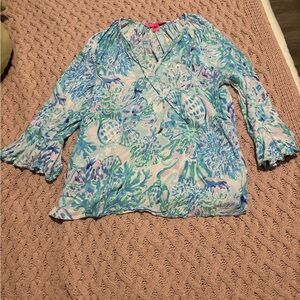 Lilly Pulitzer Blue and Green Blous
